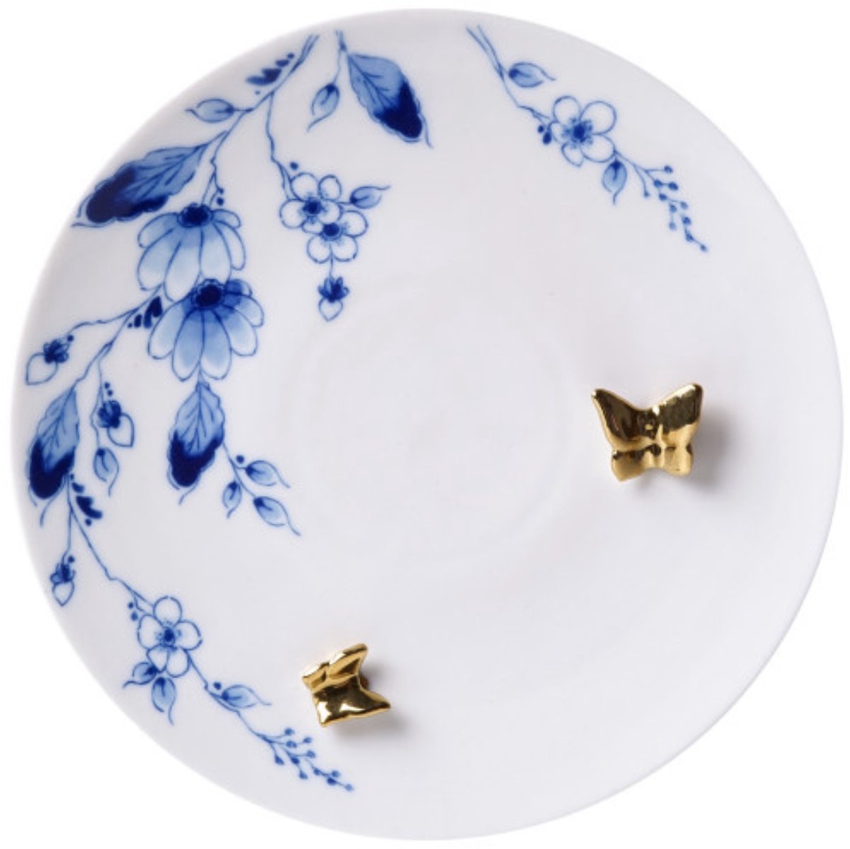 Heinen Delfts Blauw wandbord Vlindergoud 20 cm