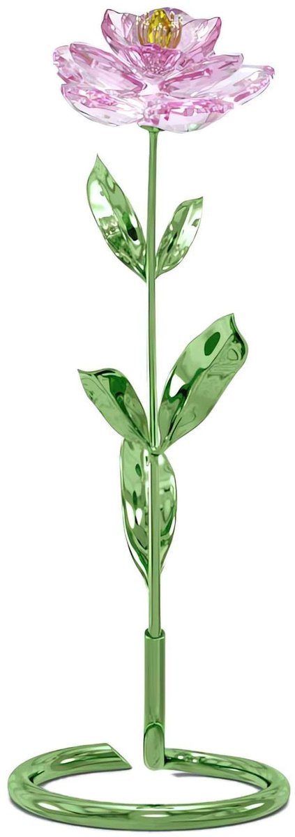 Swarovski beeldje Florere Pioenroos 5668065 | decoratie voor interieur en collectie, elegante kristal uitstraling met roze bloemenstijl groen