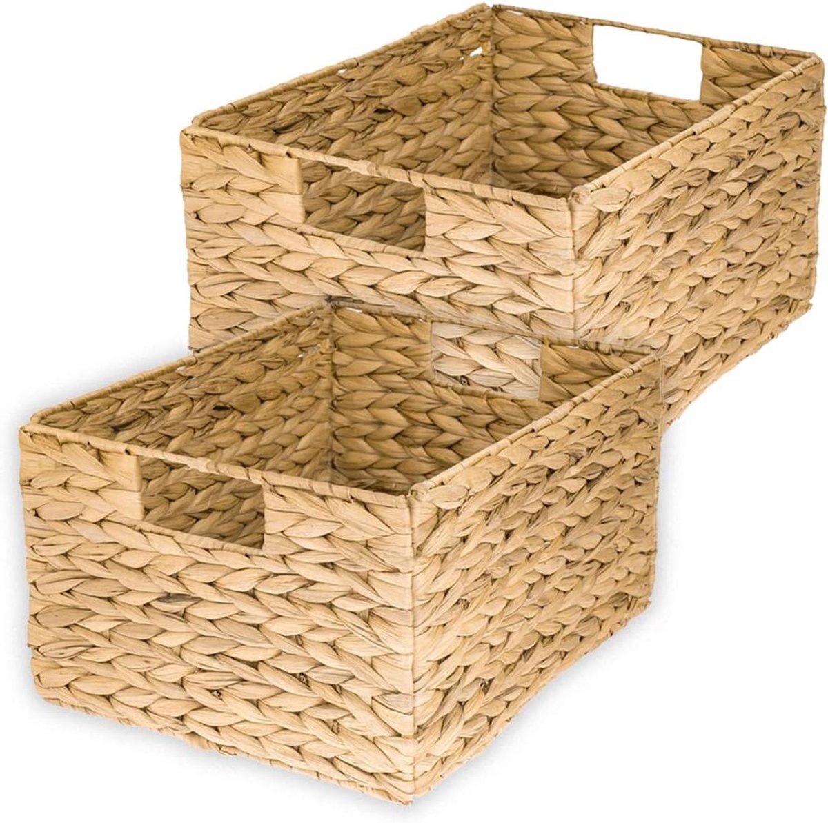 Opvouwbare opbergmanden van waterhyacint en zeegras, set van 2, maat L, 36 x 28 x 20 cm