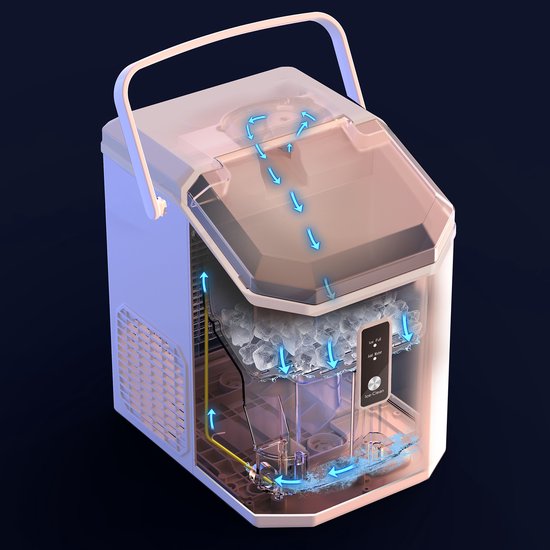 Bardi 1.1L - Nugget IJsblokjesmachine Square - Crushed Ice Maker met IJsschep - 15kg/24 uur - Ijsblokjesmaker - Met Luxe Thermosbeker - WIT van Bardi — afbeelding 4