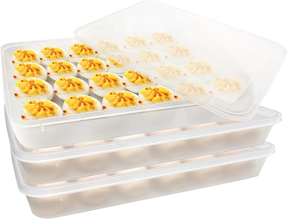3-Pack Eierdozen met Deksel voor 72 Eieren - Houders voor Gekookte en Gevulde Eieren