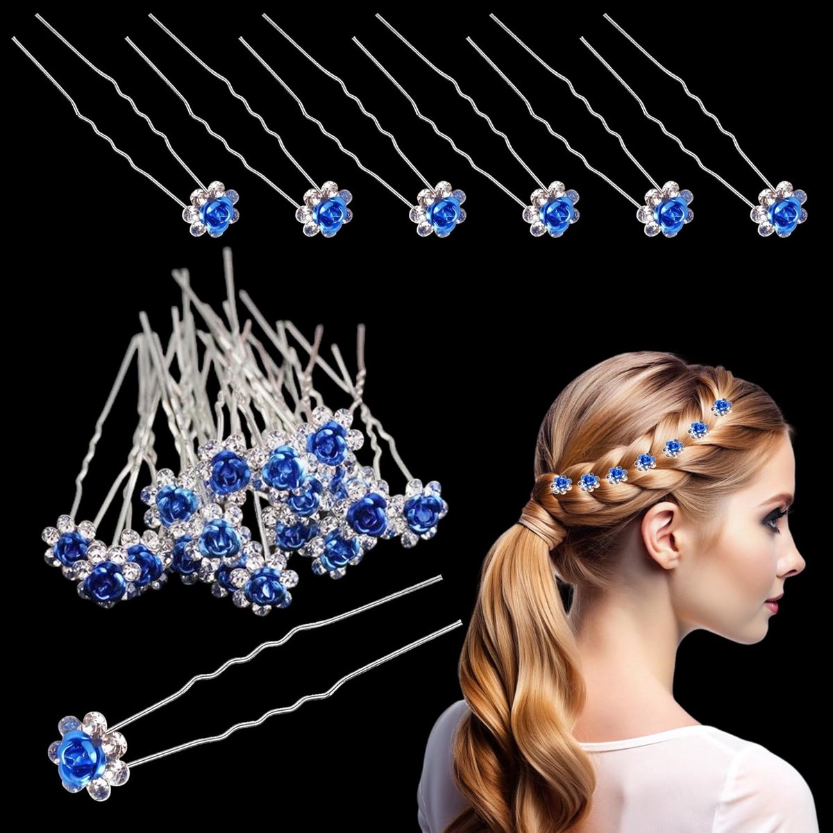 20x Sprankelende Kristallen Roos Haarspeldjes Zilverkleurig Bruid Haaraccessoires