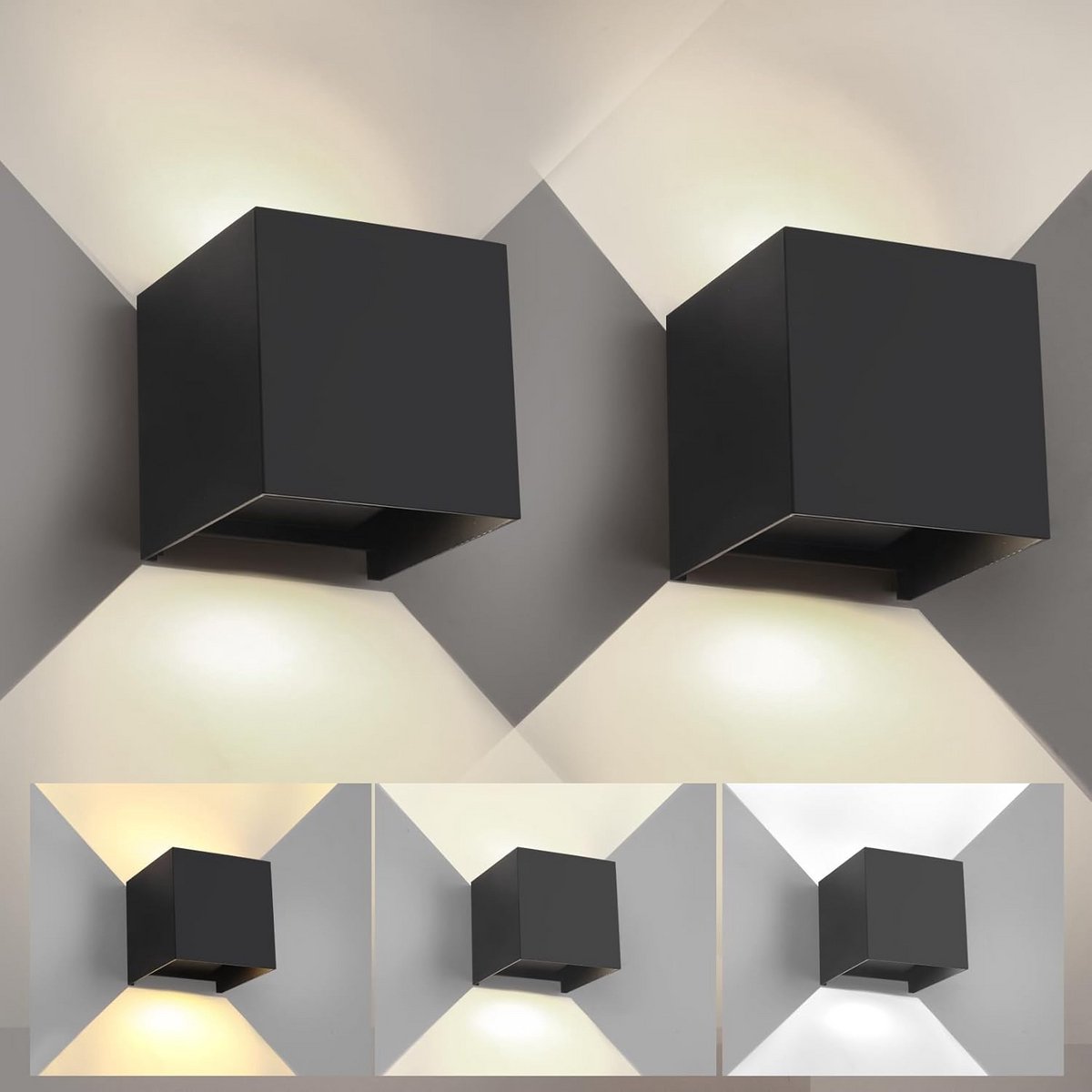Moderne Vierkante LED Wandlamp met 3 Kleurtemperaturen voor Buiten en Binnen, IP66 Waterdicht