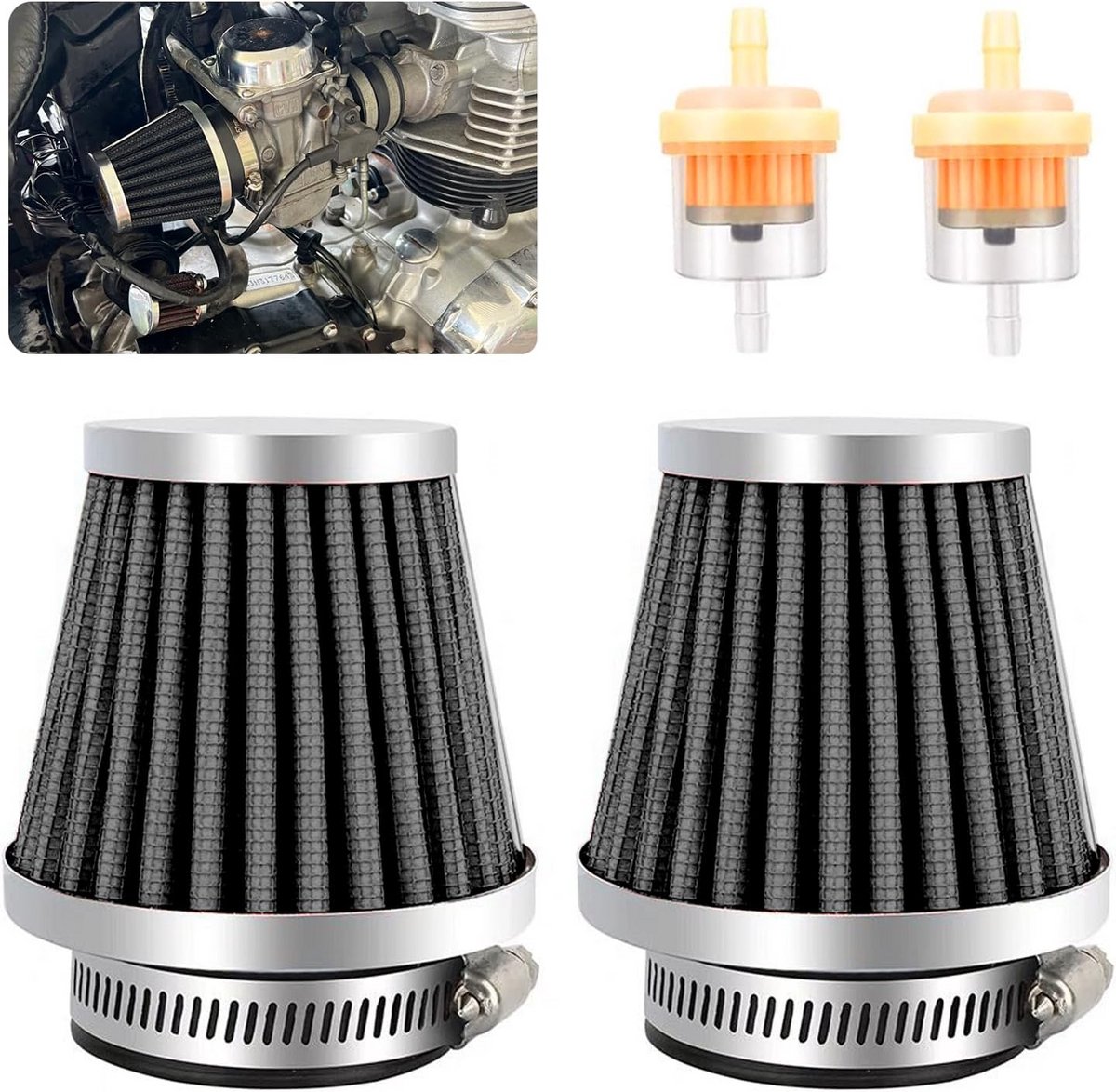 Universele Luchtfilter Set (2 stuks) voor Motorfiets, Quad en Kart - 50mm