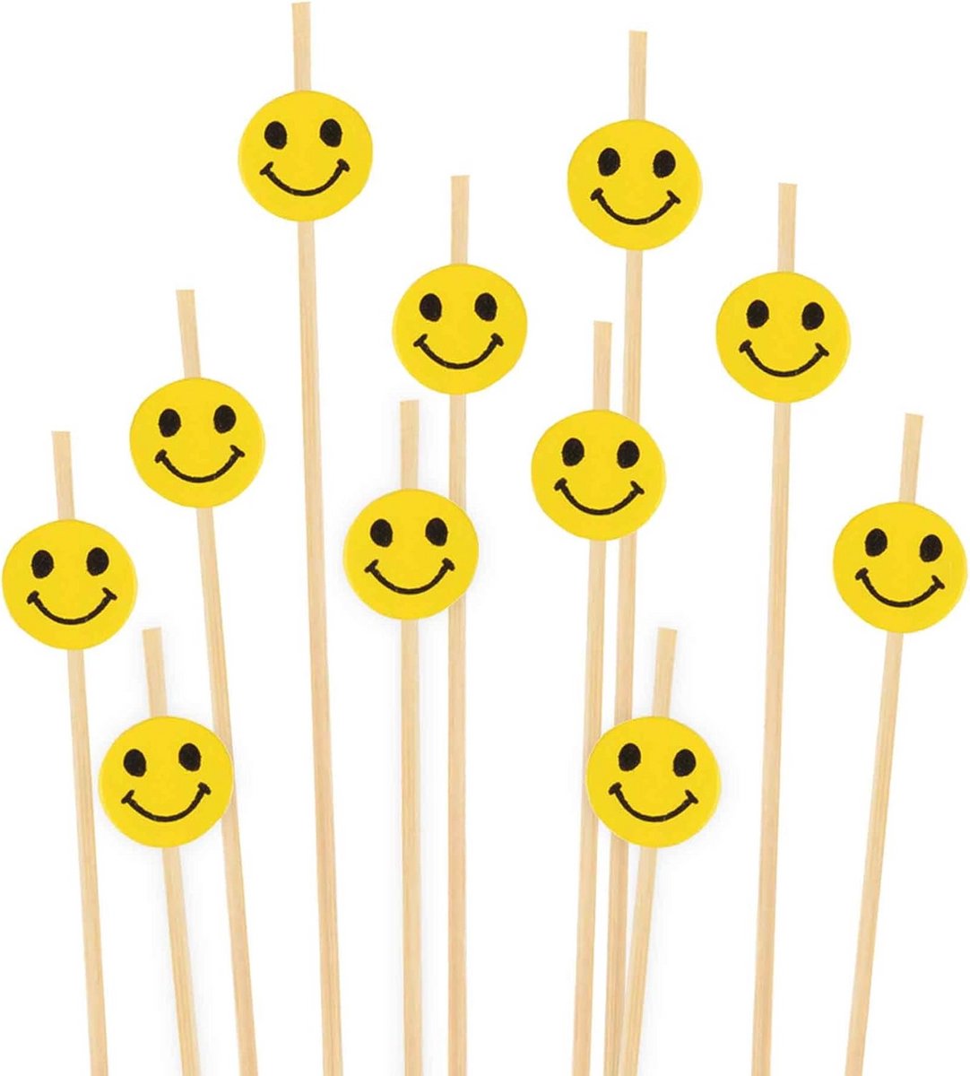 300 Stuks Decoratieve Bamboe Spiesjes met Smiley Gezicht - Cocktails en Hapjes