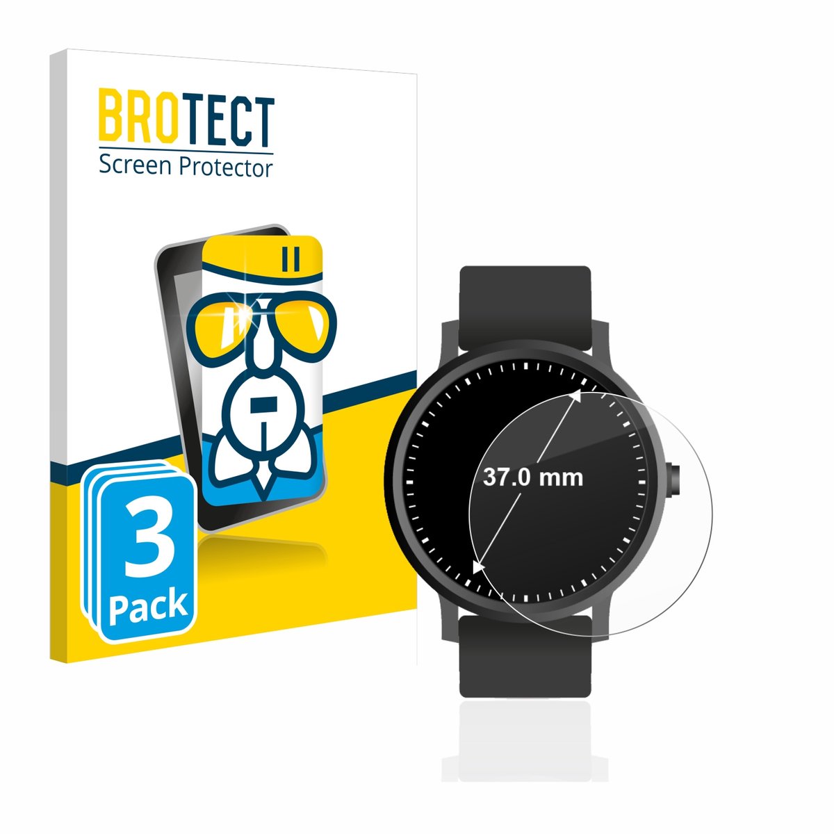 Screenprotector 3 Stuks voor Ronde Displays (ø: 37 mm) Beschermglas transparant