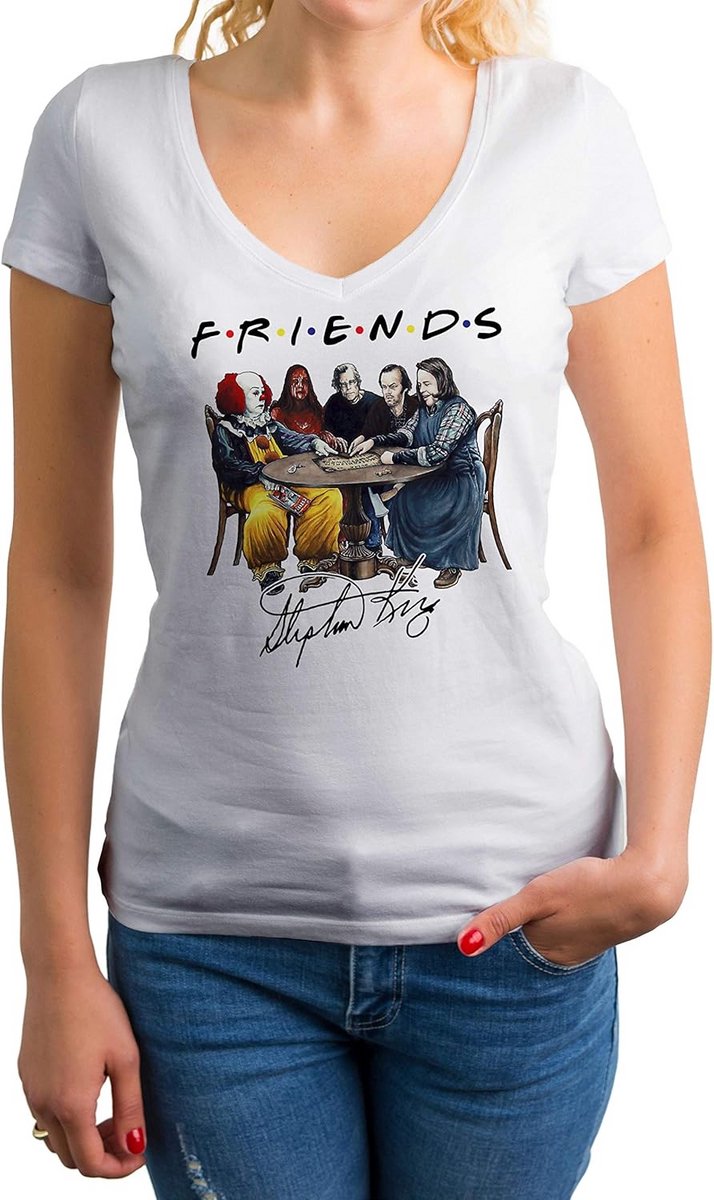 T-shirt met V-hals voor Dames Geïnspireerd op Horrorfilms en Anime Figuren