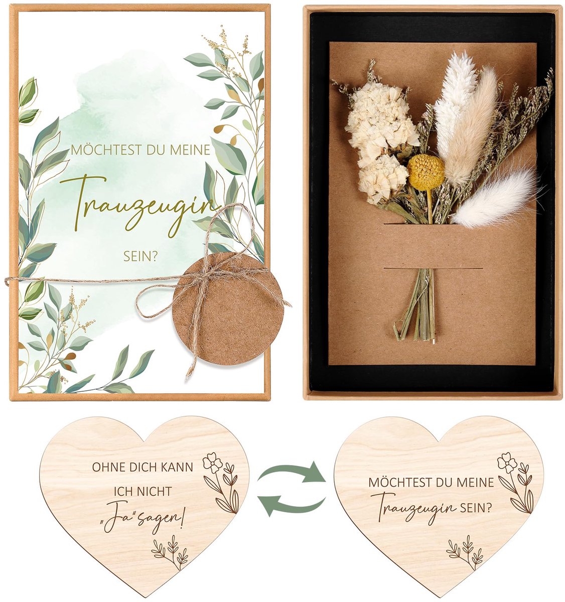 Cadeauset voor Bruidsmeisjes - Uitnodiging en Houten Hart - Persoonlijke Gift