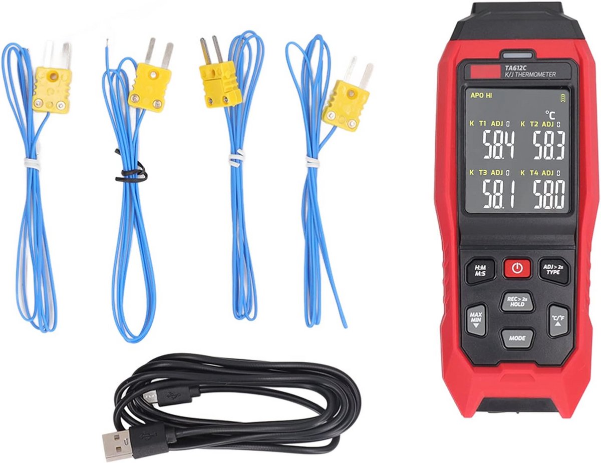 4-kanaals digitale thermometer - hoge nauwkeurigheid met K-type thermokoppels