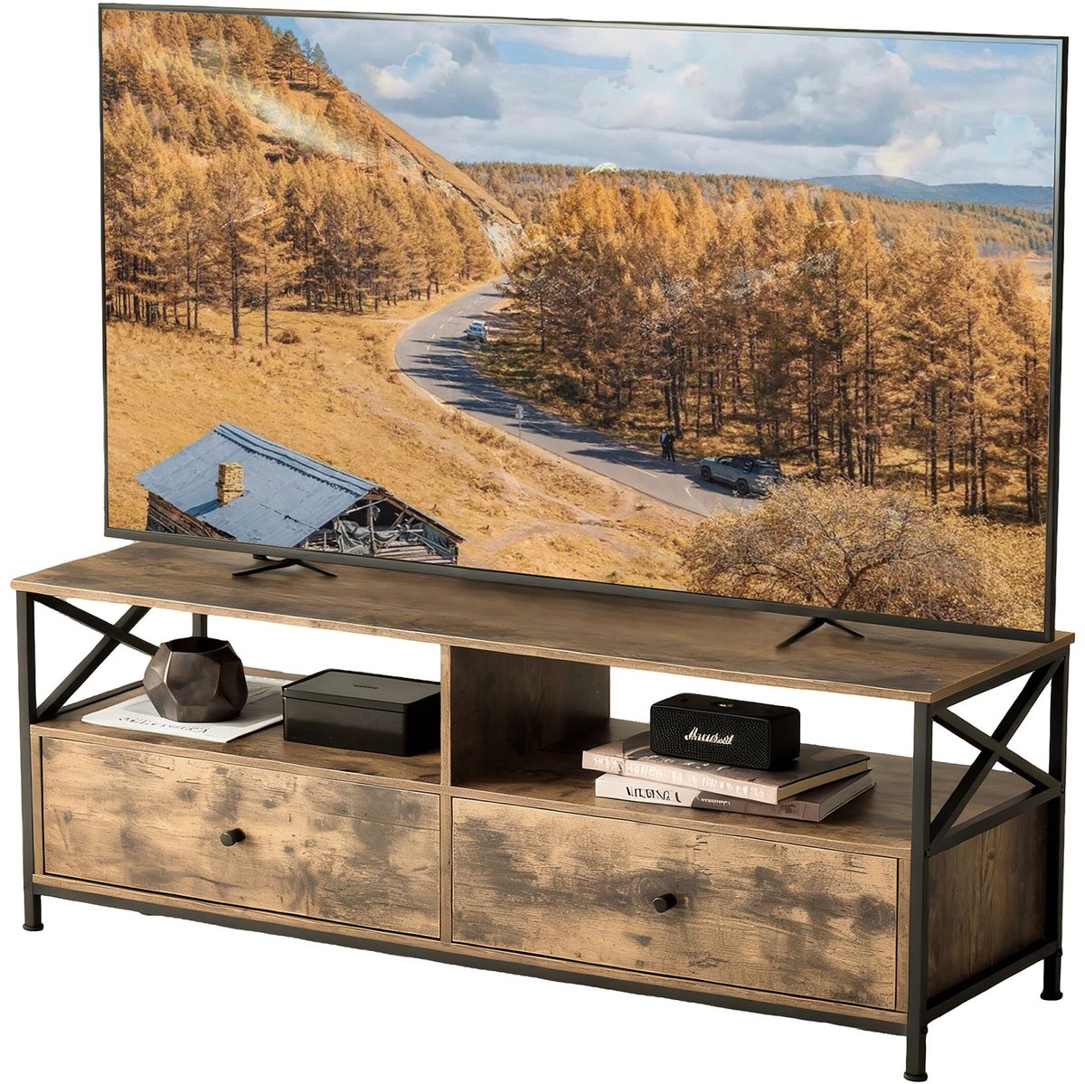 tv-lowboard-bruin-zwart-120x50x40 cm-met opbergruimte