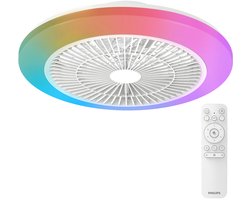 Philips Amigo Plafondventilator - Ingebouwde LED-lamp - Wit en gekleurd licht - Dimbaar - 20W+40W - Inclusief afstandsbediening - 4400 Lumen - Diameter: 480mm