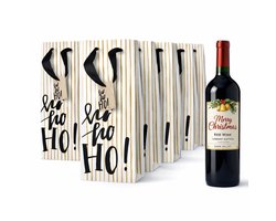 Set van 10 Luxe Wijnzakken met Handvat en Naamlabel – Stevige Cadeau Wijnfles Tas – Kerst Geschenkverpakking – Cadeautas voor Wijnflessen