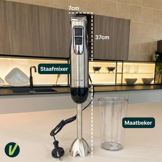 Staafmixer met Maatbeker - 1000W - RVS - 12 Snelheden + Turbofunctie - Handblender - Vaatwasserbestendig - BPA-vrij - Vivid Green