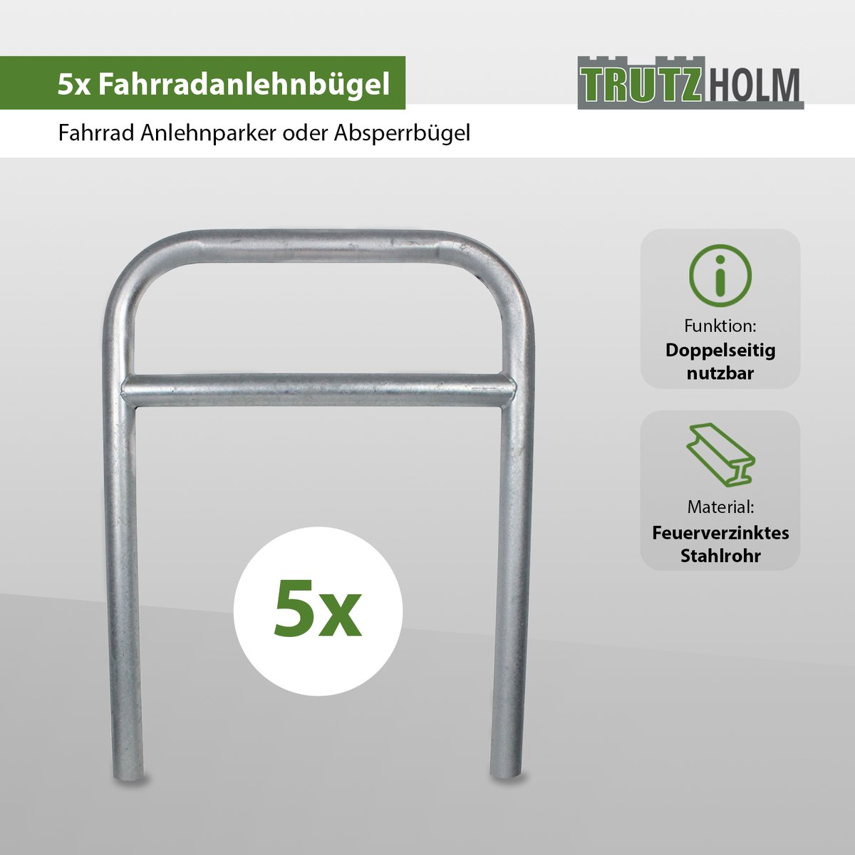 5 x Fietsenrek 78 x 115 cm thermisch verzinkt staal Ø 60 mm grijs Beton in fietsstandaard Parker type H