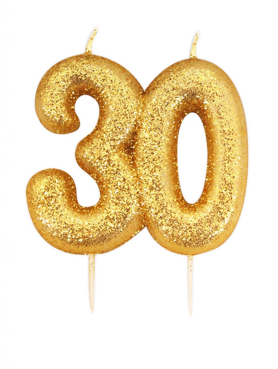 ANNIVERSARY HOUSE - Verjaardagskaars op prikker 30 jaar goud glitter 7 cm voor taart