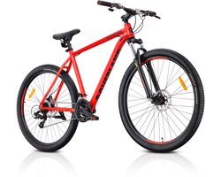 Tatra Bikes Mountainbike 29" Overland, MTB-fiets voor dames en heren, fiets 29" - 21 inch aluminium frame, 21 versnellingen, schokdemper, schijfremmen - Rood-Zwart