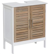 Zenzee - Wastafel onderkast - Met uitsparing - Wastafelmeubel - Wit/Eiken - 70x60x30 - Badkamermkast