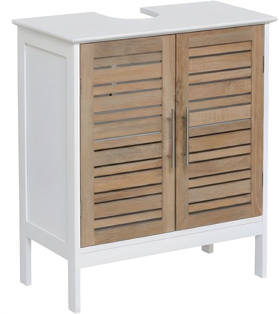 Zenzee - Wastafel onderkast - Met uitsparing - Wastafelmeubel - Wit/Eiken - 70x60x30 - Badkamermkast