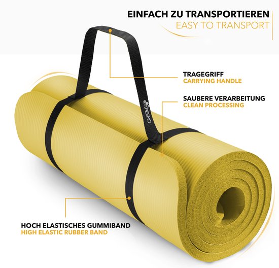 Yoga mat geel 1 cm dik, fitnessmat, pilates, aerobics van Liontek — afbeelding 4