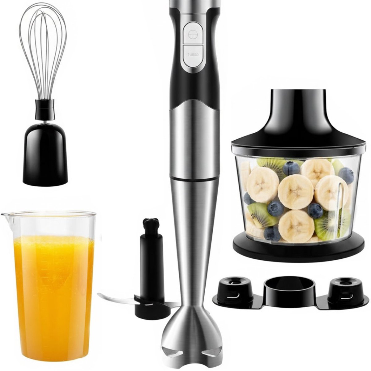 NBAP® Staafmixer Set - Hakmolen - Groentesnijder - Soepmaker - Zilver