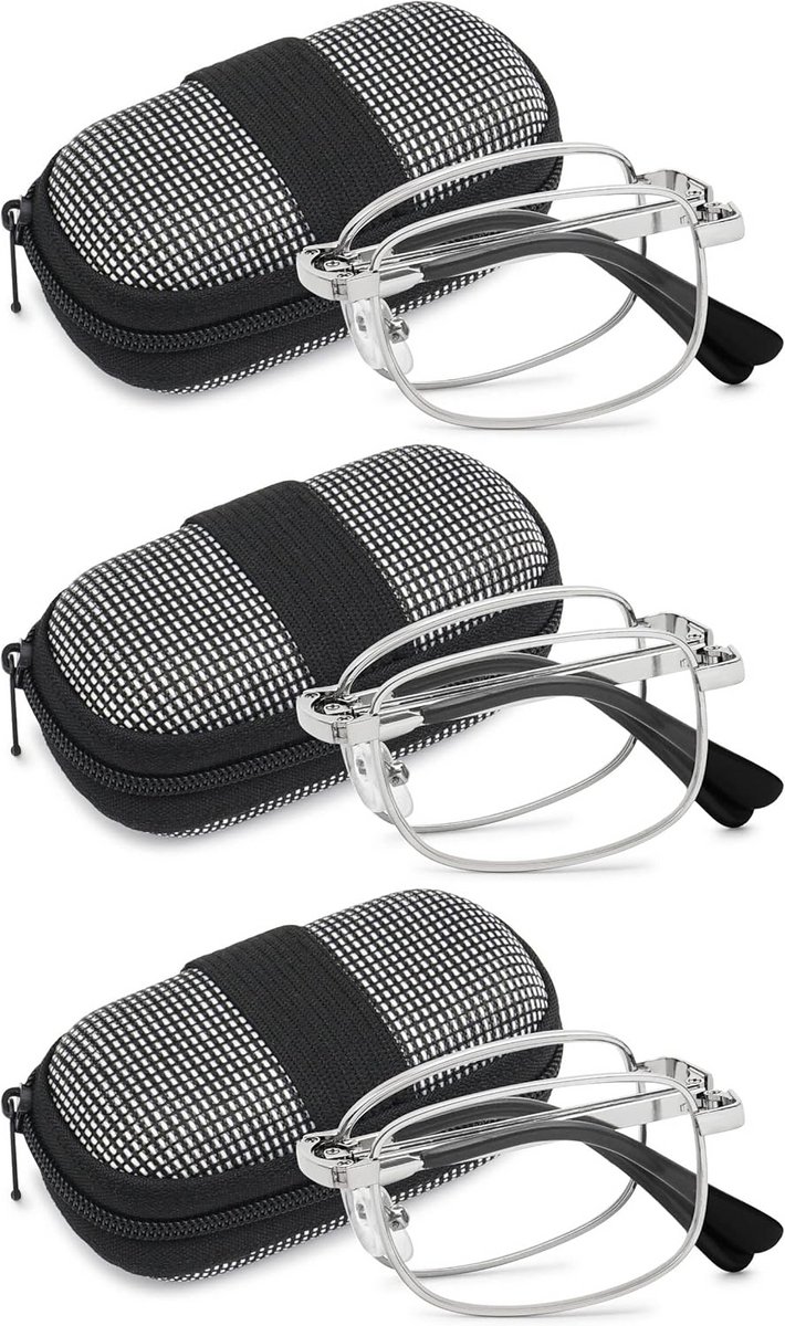 3-Pack Opvouwbare Leesbril Heren - Compact Metalen Frame Inclusief Etui