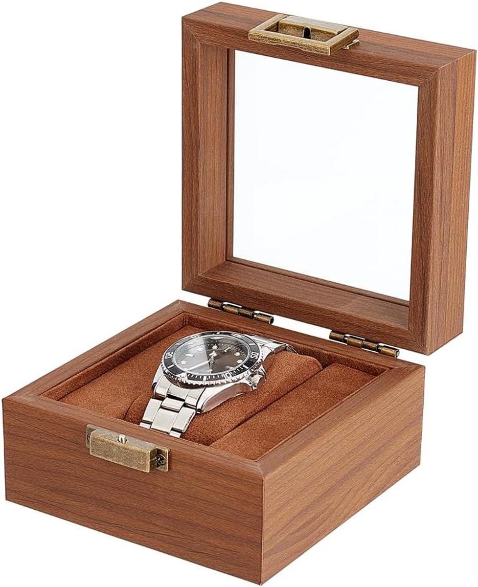 Allecto- Horloge Display Stand - Houten Horloge Cadeau Doos - Glazen Venster - Horloge Houder - Sieraden Collectie - Sieraden Houder - Geschikt voor Horloges - Coconut Bruin.