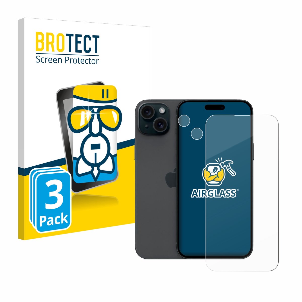 Screenprotector 3 Stuks voor Apple iPhone 15 Plus (Voor+Camera) Beschermglas transparant