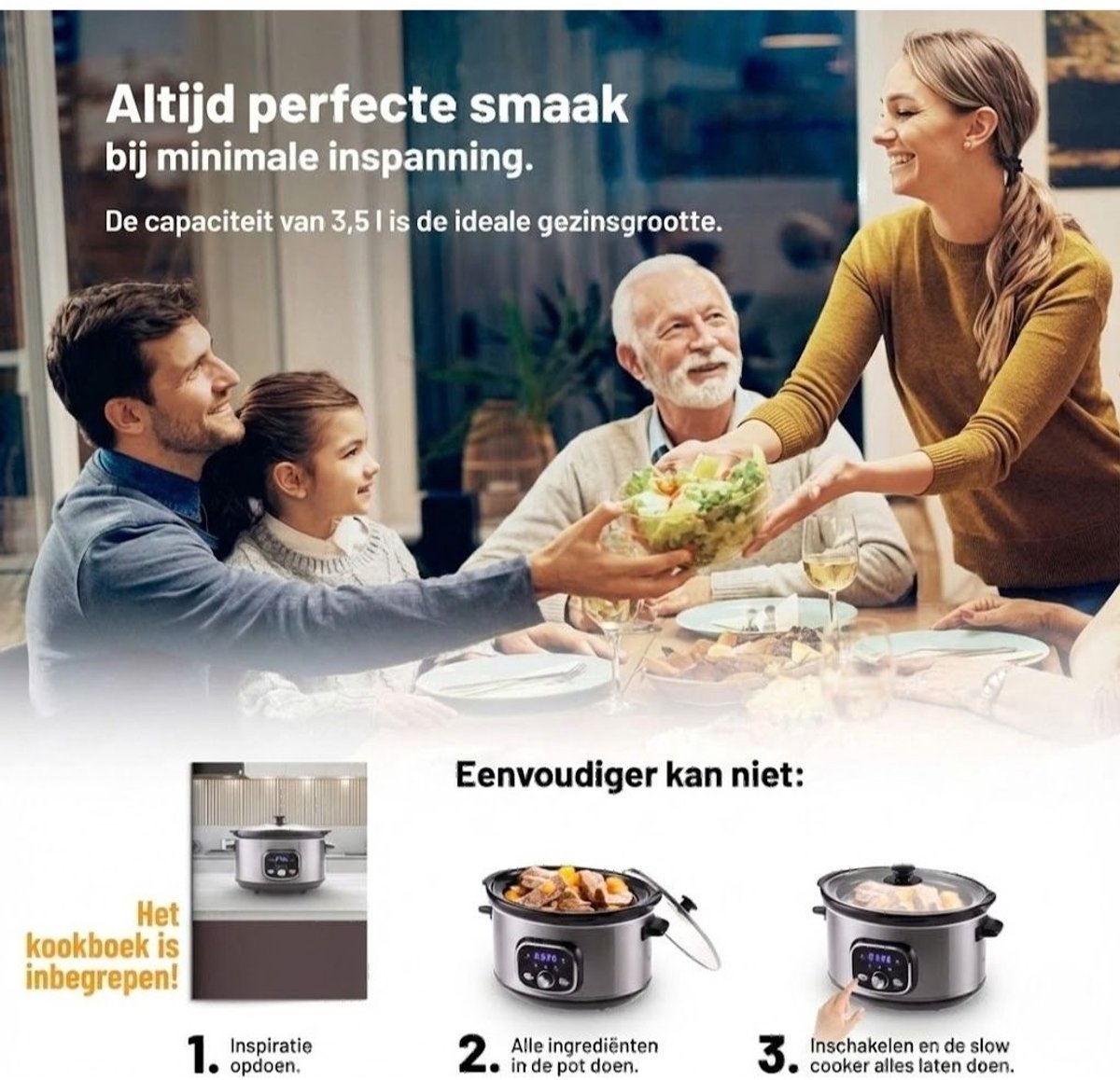 SNJY® Slowcooker met Timer - Slowcooker - Slowcookers - 3,5 Liter - 200 W - Zilver – foto 4
