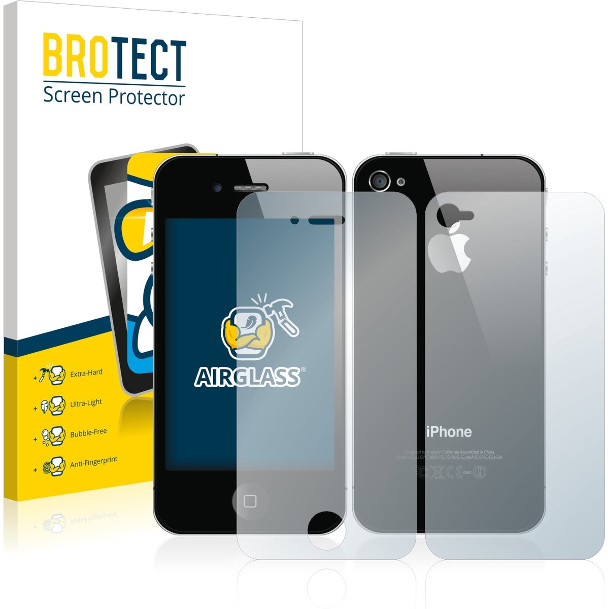 Screenprotector voor Apple iPhone 4S (Voor+Achter) Beschermglas transparant