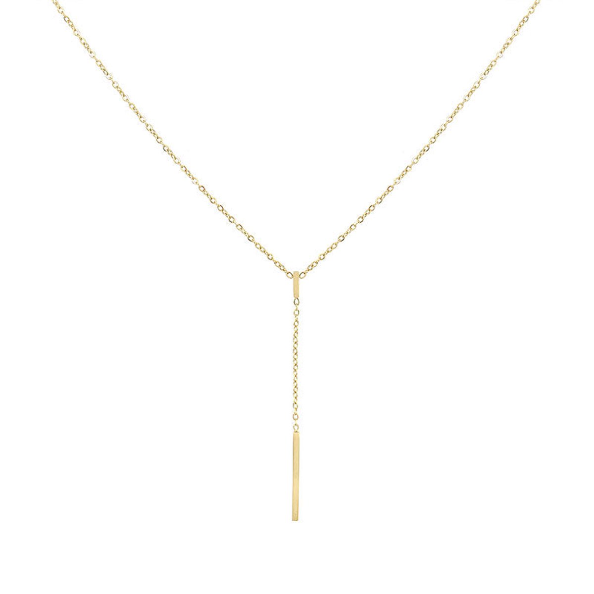 Mint15 Ketting klein balkje/staafje - Chique Y-ketting - Goudkleur RVS/Stainless Steel