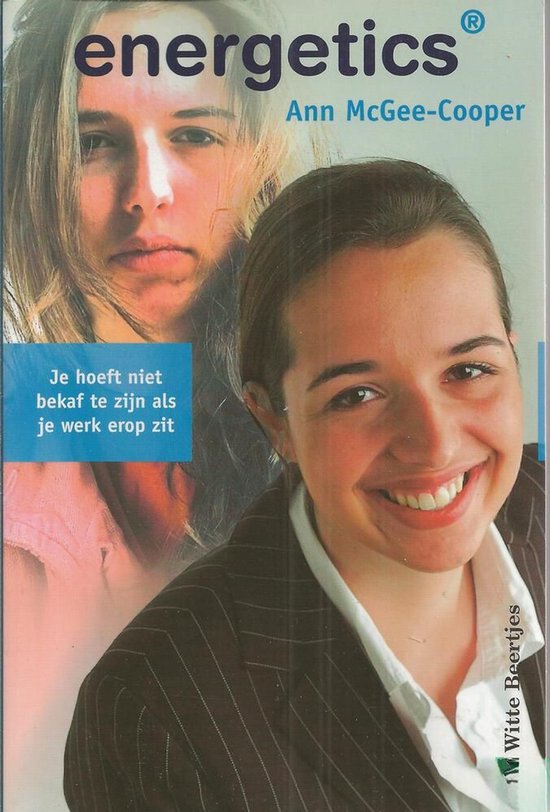 Boekcover 'energetics'. Twee vrouwen, een lachende vrouw op de voorgrond. Titel 'energetics' in paars.