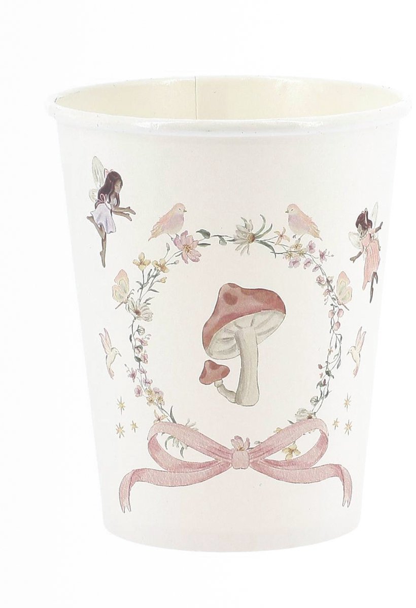 ARTYFETES - 6 kartonnen feeënbekers wit en pastelroze 255 ml voor verjaardag