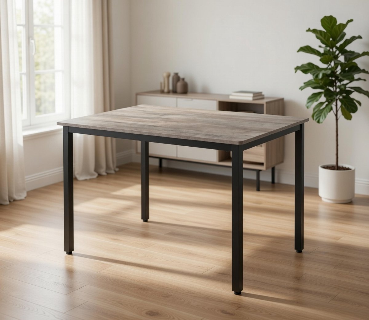 Industriële Eettafel 70x110x77 cm - Robuuste Keukentafel voor 4 personen - Moderne Woonkamer, Eetkamer en Bureau - Greige Gemêleerd Tafelblad + Mat Zwart Stalen Frame - Duurzaam en Stijlvol Design Casa Serena