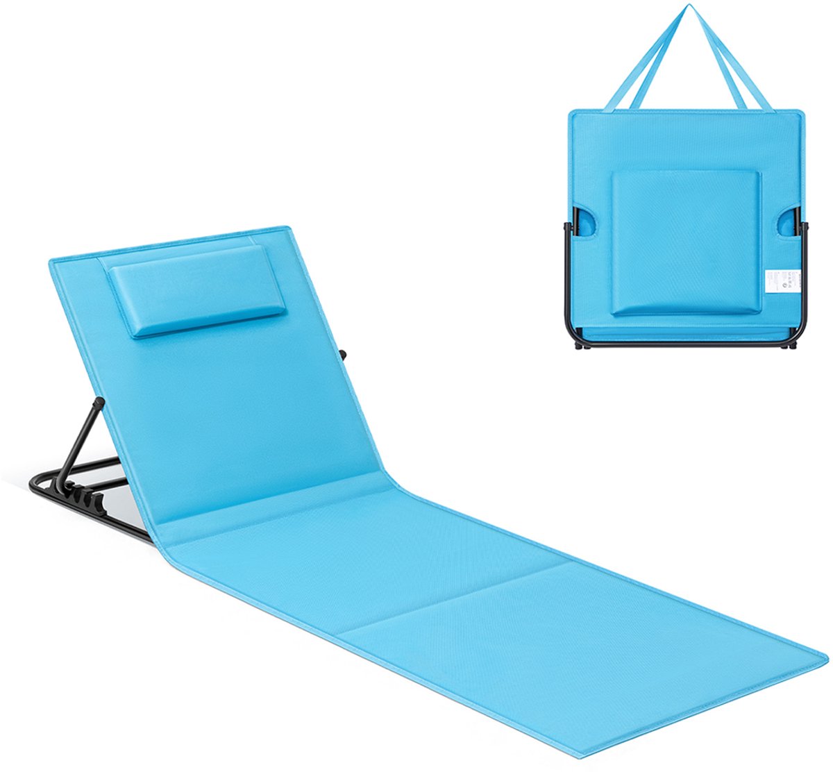 Strandstoel – Set van 1 – Traploos verstelbare rugleuning – Hemelsblauw – Verzinkt staal en Oxford-stof – 158 x 55 cm