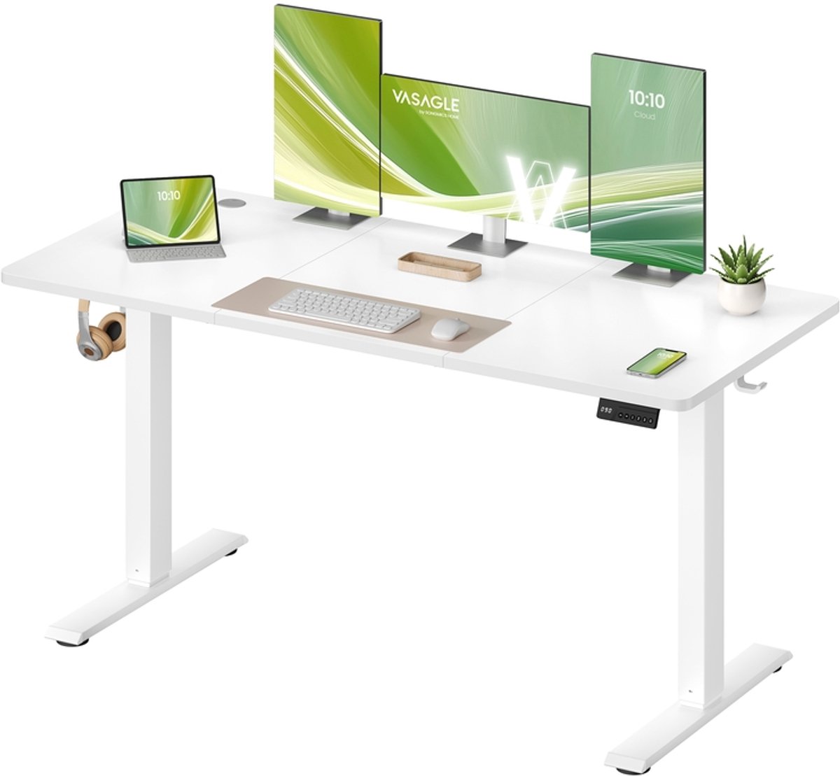 Elektrisch bureau – Met geheugenfunctie – 4 hoogte-instellingen – Wolkwit – 140 x 60 x (72-120) cm