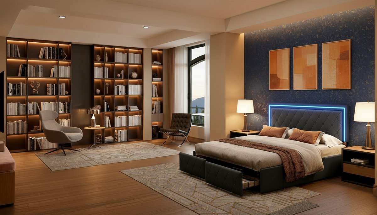 Gestoffeerd Tweepersoonsbed 140x200 cm met 4 Opberglades – Casa Velluto Milano Luxe Opbergbed met Lattenbodem – Modern PU Design – Zonder Matras – Grijs