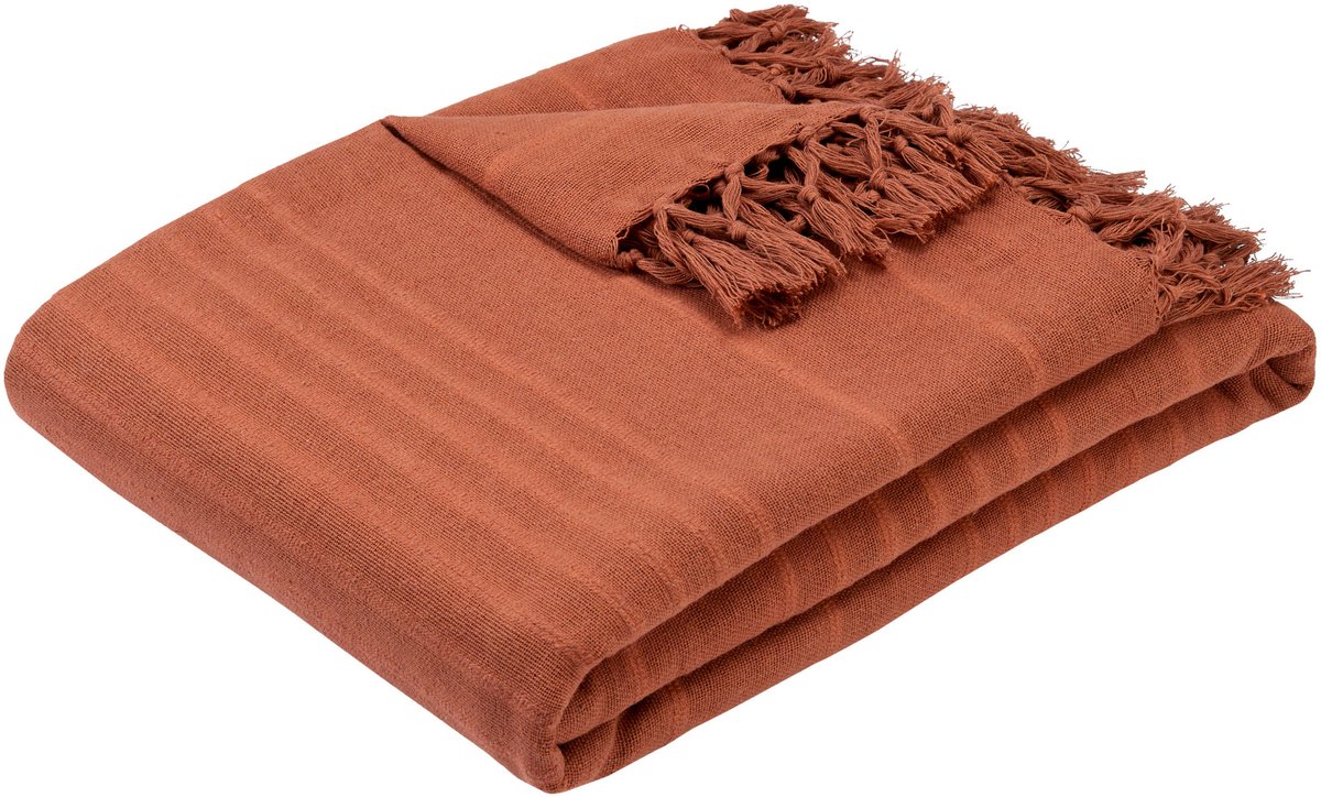 Atmosphera Plaid - terracotta - 230 x 250 cm - katoen - met franjes - bedsprei - kleed - dekentje