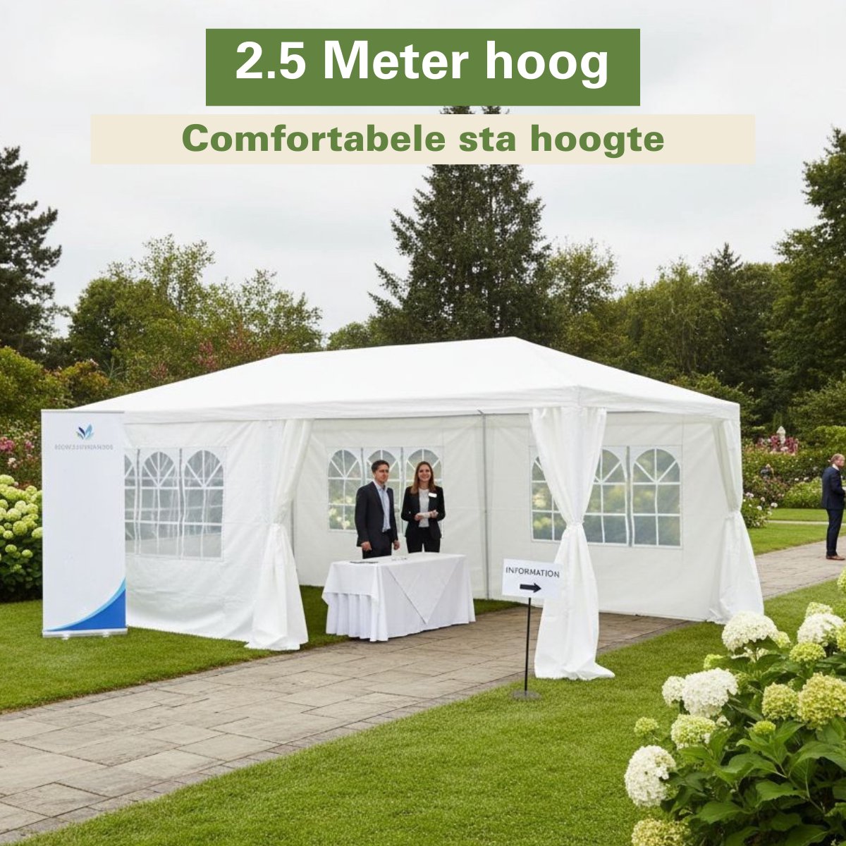 Kinzo Partytent 3x6 m - Tent Paviljoen voor 70 Personen - Tuinpaviljoen met 6 Zijwanden - Tuintent met Nokhoogte 2.5m - Feesttent Waterdicht en UV Bestendig - Wit – foto 7