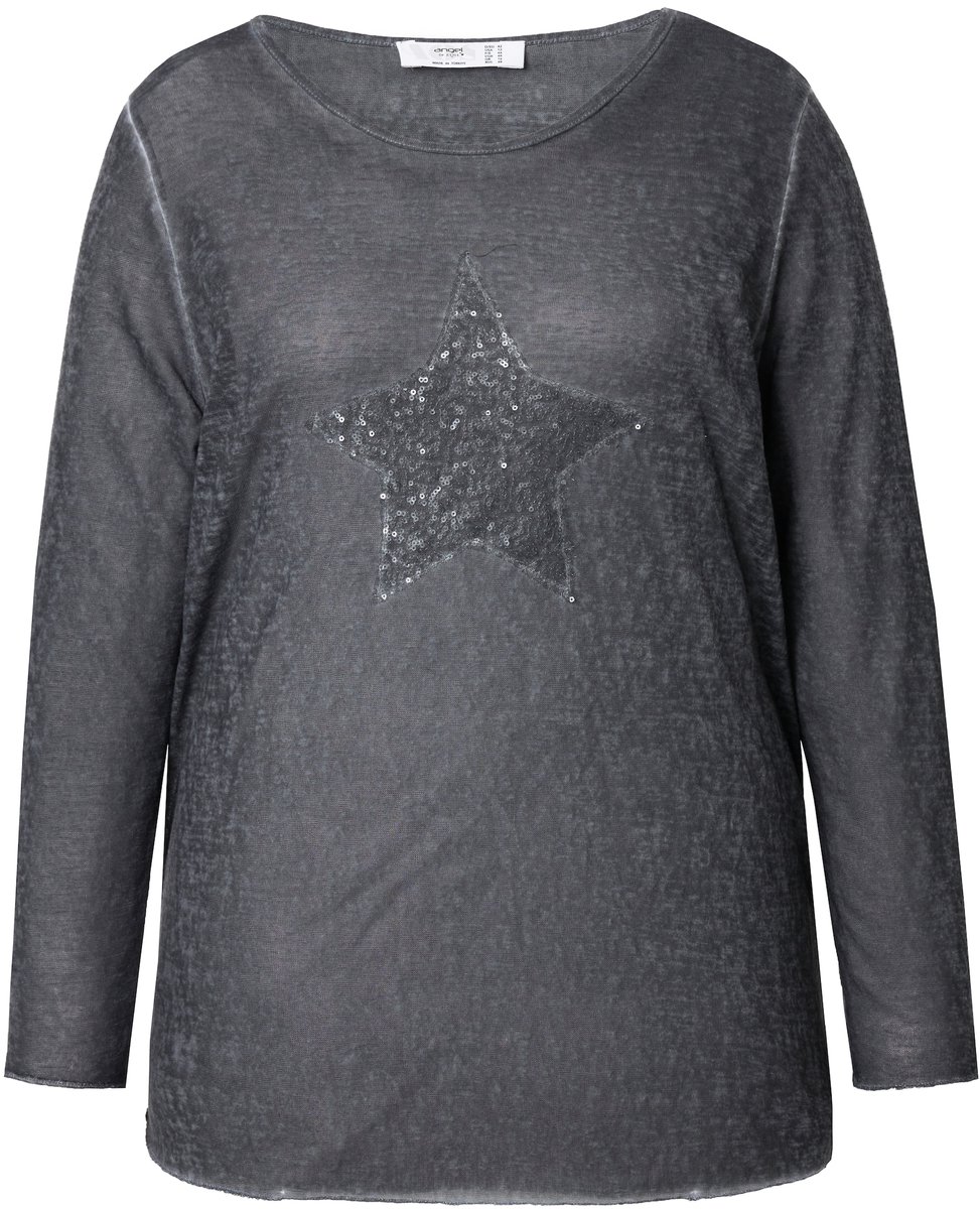 Angel of Style - Dames - T-shirt basic fit pailletten-ster lange mouwen - Antraciet - Maat 46