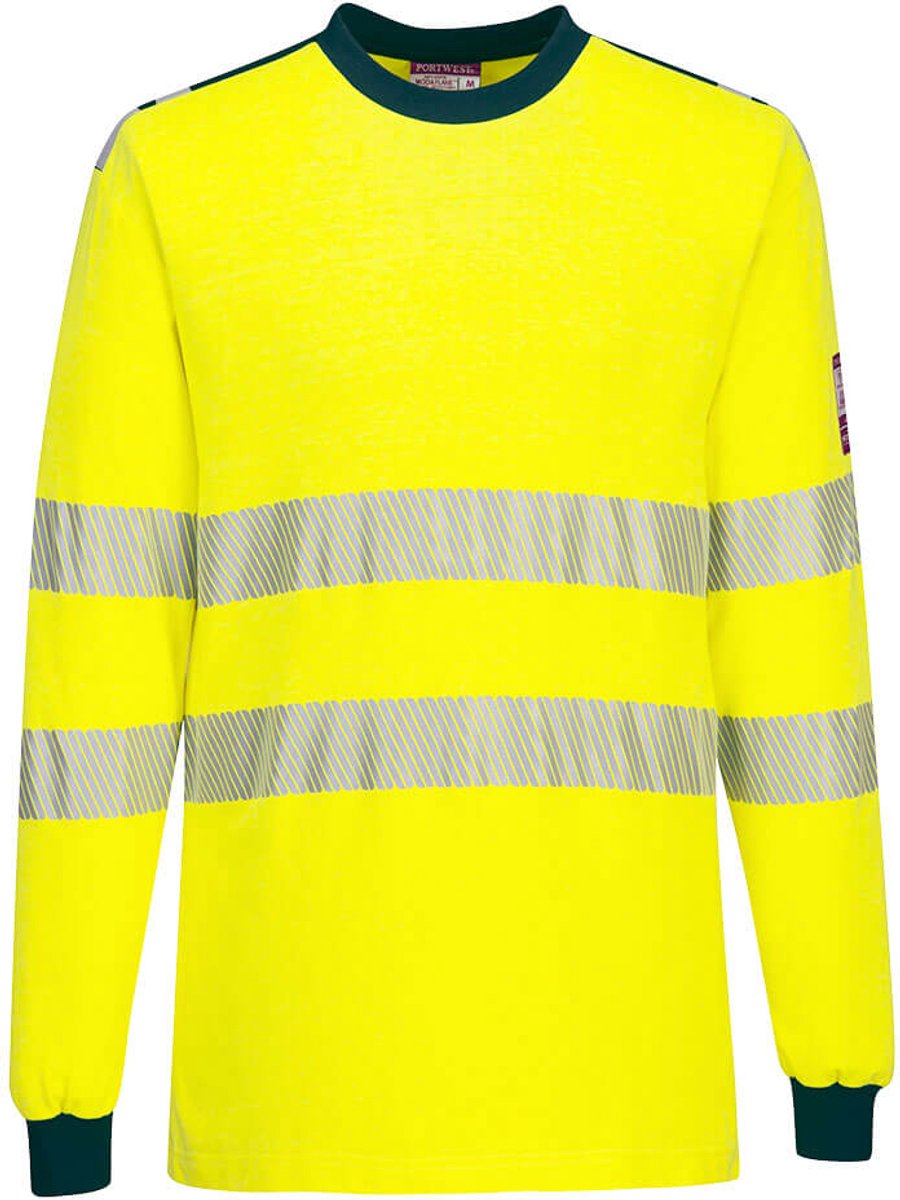 Portwest PW3 Modaflame gebreid Hi-Vis FR T-shirt met lange mouwen FR701 - Geel/Marine - XXXL