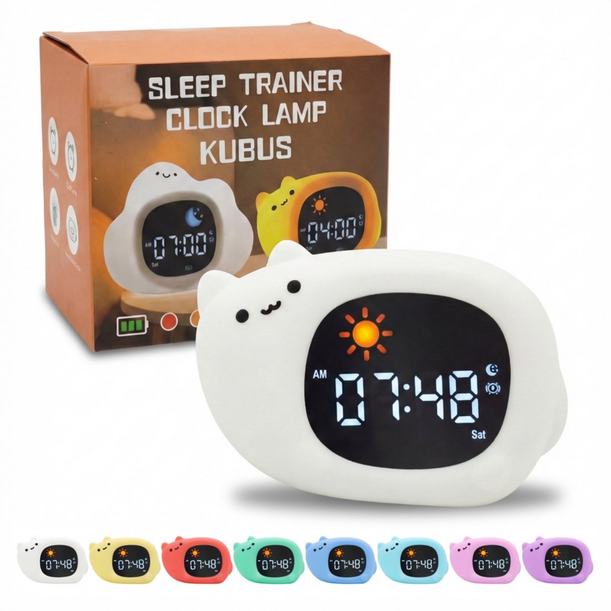 Slaaptrainer Kat - Slaapwekker - Kinderwekker - Nachtlamp Kinderen - Oplaadbaar - Dim functie - Digitale Kleurenscherm - Wake Up light