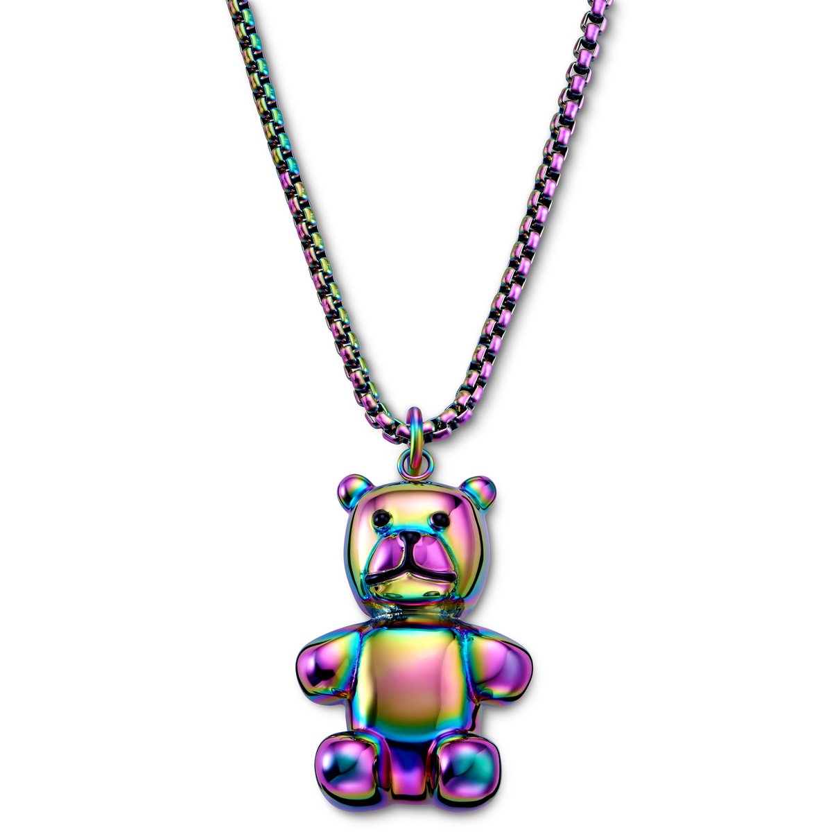 Egan | Regenboogkleurige Ketting van Roestvrij Staal met Teddybeer Hanger