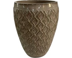 Grote buitenpot PHENIX 32x40cm brons gezandstraald, handgemaakt van geglazuurd terracotta, vorstbestendig