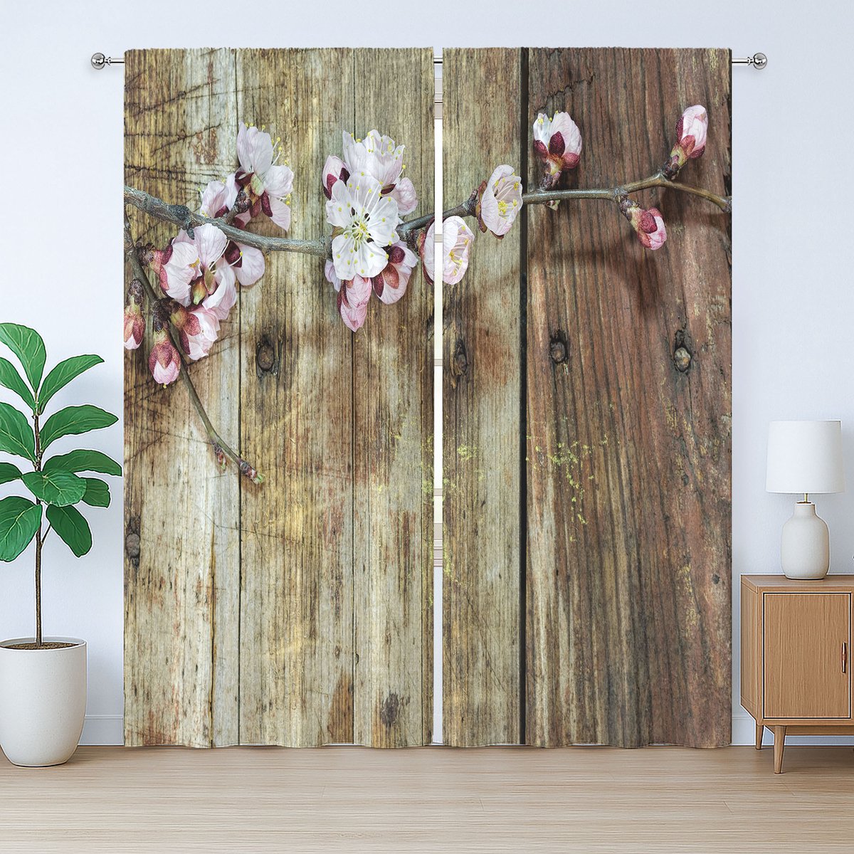 ABAKUHAUS Rustiek Gordijn, Bloeiende Lentebloemen, Slaapkamergordijn met Plooiing, Lussen en Haken, 280 x 225 cm, Roze