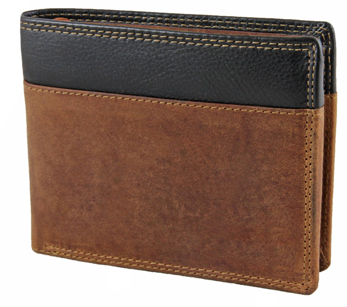 Landley Leren Billfold Mannen Portemonnee - Hunter Leer - Heren - Bruin Duo-tone