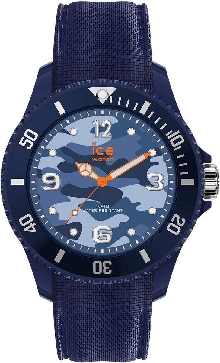 Stoer Blauw Horloge met Siliconen Band en Oranje Details