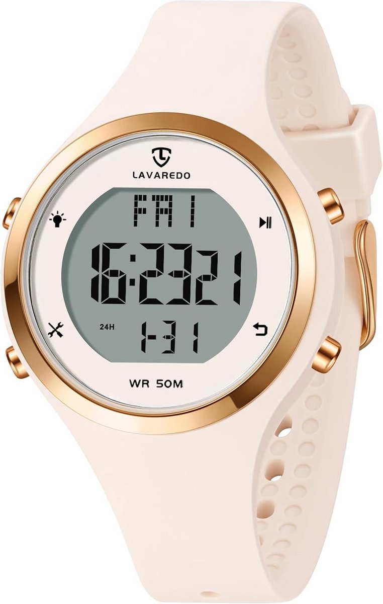 Dameshorloge Digitaal met Siliconen Band Alarm Stopwatch Datum Snooze Functie