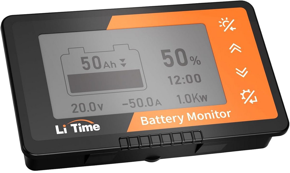 Accumonitor met Shunt voor 8V-120V Batterijen - Capaciteitspercentage, Voltmeter en Alarm