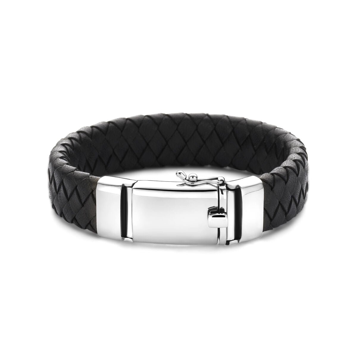 Zilver gerhodineerde armband zwart leer 15 mm 21 cm - 1341614
