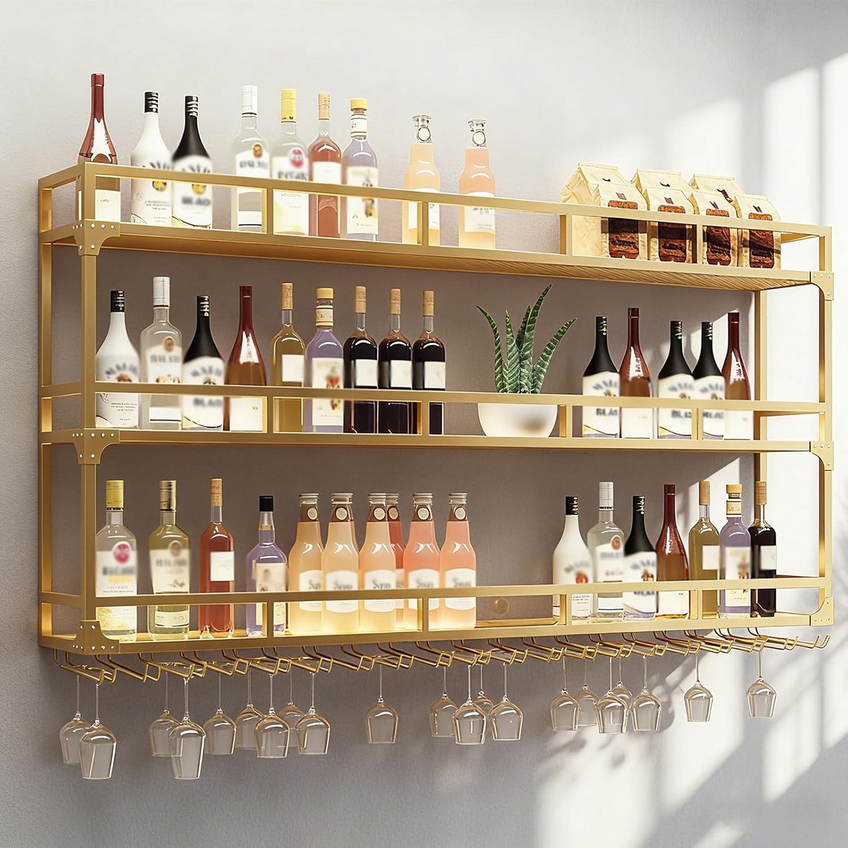 Wandgemonteerd Wijnrek 3-Delig voor Flessen - Decoratief Display voor Thuis en Bar